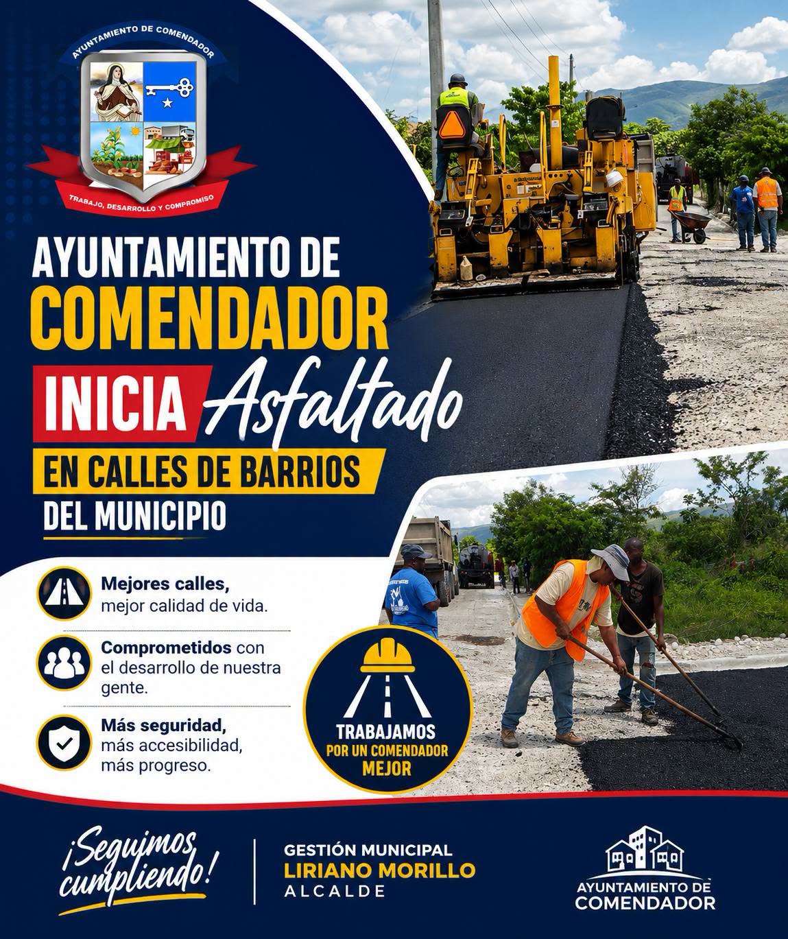 El Ayuntamiento de Comendador inicia asfaltado en calles de barrios del municipio